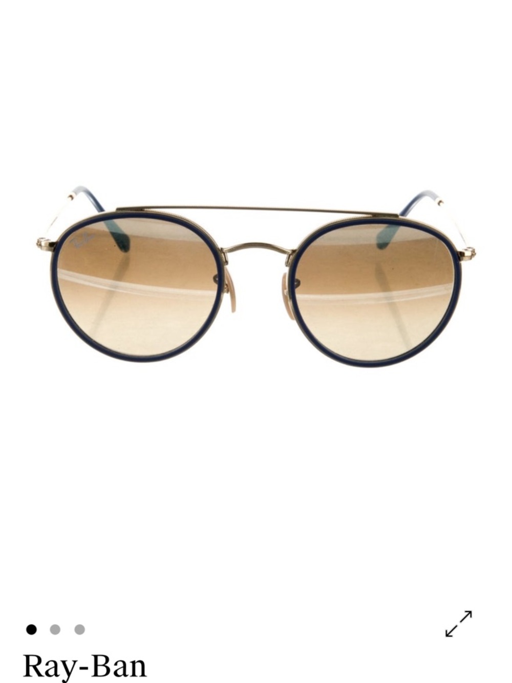 Ray-Ban Round Double Bridge Sunglasses in Navy & Gold
